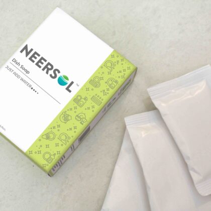 Eco-conscious packaging for plastic-free dish soap concentrate.